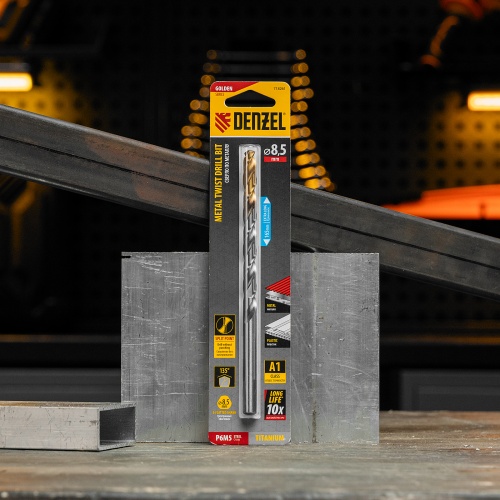 Сверло спиральное по металлу 8,5 х 165 мм, Р6М5, Golden Tip, удлиненное Denzel фото 7