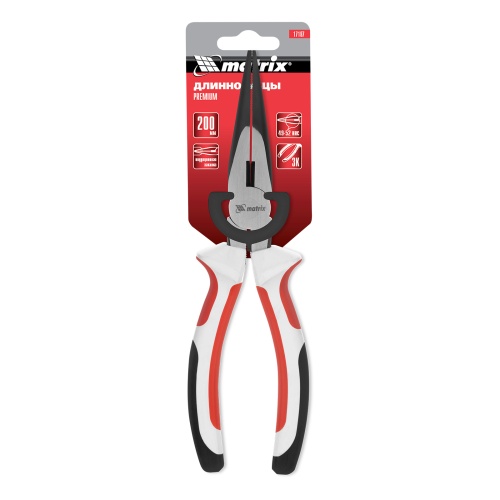 Длинногубцы прямые Premium, 200 мм, трехкомпонентные рукоятки Matrix фото 6