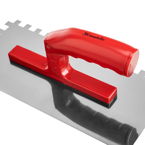 Гладилка стальная, 280 x 130 мм, зеркальная полировка, пластмастмассовая ручка, зуб 10 x 10 мм Matrix фото 6