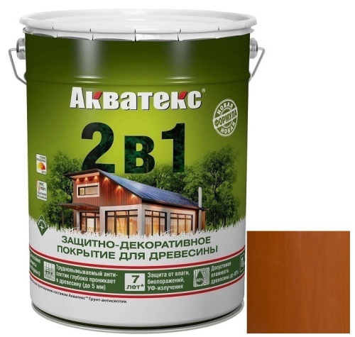 Покрытие алкидное защитно-декоративное для древесины Акватекс 2 в 1 полуматовое Тик 20 л