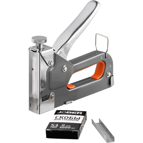Степлер строительный с регулируемым ударом Jober тип скобы 53, 4-14мм, c набором скоб 8 мм, 1000 шт 391002