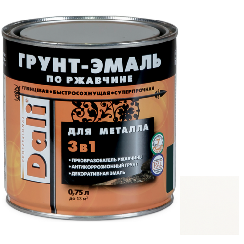 Грунт-эмаль по ржавчине Dali 3 в 1 гладкая белая RAL 9010 0,75 л