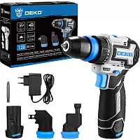 Аккумуляторная дрель-шуруповерт DEKO DKCD12 PRO ONE в кейсе, с 3 насадками, 12В, 2x3.0Ач 085-1320
