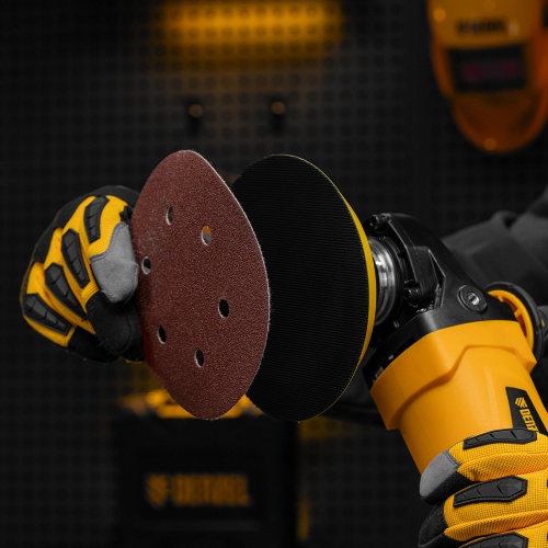 Тарелка опорная для дрели и УШМ с липучкой, 150 мм, мягкая, с адаптером c М14 на d8 Denzel фото 11