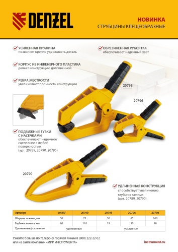 Струбцина клещеобразная, удлиненная 50 х 80 мм двухкомпонентные рукоятки Denzel фото 10 Струбцина клещеобразная, удлиненная 50 х 80 мм двухкомпонентные рукоятки Denzel фото 10