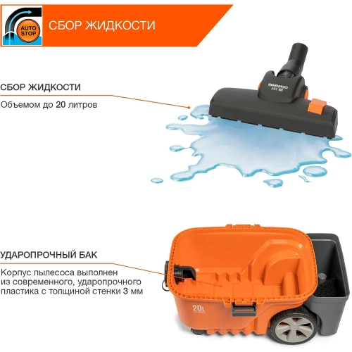 Пылесос универсальный с 2-х режимной турбощеткой DAEWOO DAVC 2000 HOME фото 9