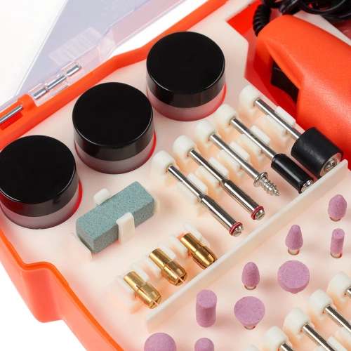 Мини дрель ЕРМАК сетевой гравер, 12В, 15000 об/мин, с набором насадок (160 шт.) 693-023 фото 7