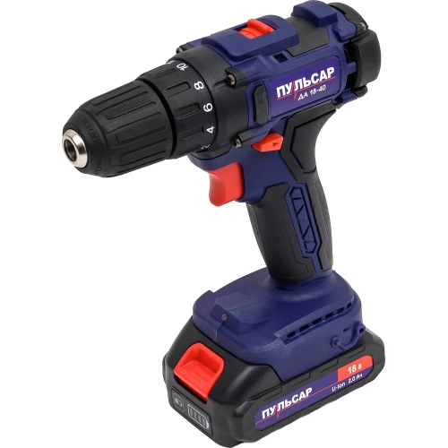 Аккумуляторная безударная дрель ПУЛЬСАР ДА 18-40 18 В, 40 Hm, Li-on, 2,0 Ah, 2 аккумулятора, кейс 916-967 Аккумуляторная безударная дрель ПУЛЬСАР ДА 18-40 18 В, 40 Hm, Li-on, 2,0 Ah, 2 аккумулятора, кейс 916-967