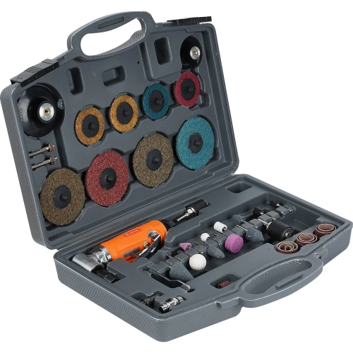 Машинка шлифовальная пневматическая AIRLINE 165мм, 20000об/мин угловая с оснасткой 23пр. кейс ATBR038 фото 6 Машинка шлифовальная пневматическая AIRLINE 165мм, 20000об/мин угловая с оснасткой 23пр. кейс ATBR038 фото 6