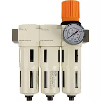 Блок подготовки воздуха WIEDERKRAFT 3/8, 16 бар трехступенчатый с влагоотделителем 25-5-0.3 мкм, аввтоматический сброс WDK-70730FA