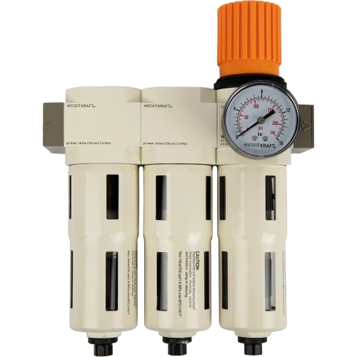 Блок подготовки воздуха WIEDERKRAFT 3/8, 16 бар трехступенчатый с влагоотделителем 25-5-0.3 мкм, аввтоматический сброс WDK-70730FA Блок подготовки воздуха WIEDERKRAFT 3/8, 16 бар трехступенчатый с влагоотделителем 25-5-0.3 мкм, аввтоматический сброс WDK-70730FA