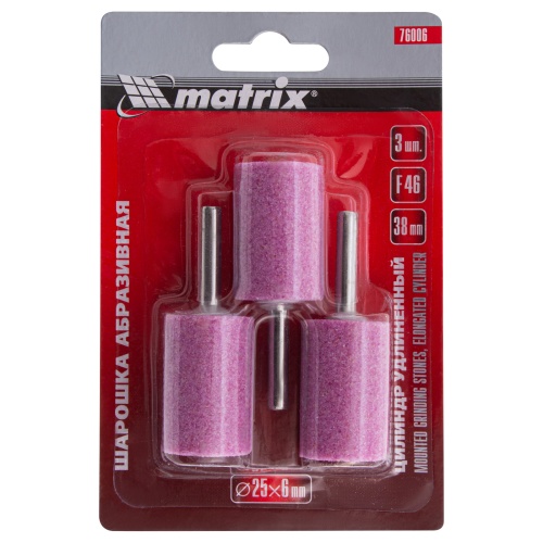Шарошка абразивная, цилиндр удлиненный, 25 x 38 x 6 мм, F46, 3 шт Matrix фото 6
