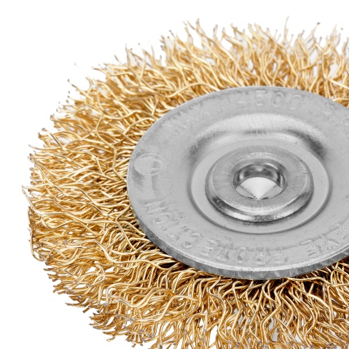 Щетка для дрели, 50 мм, плоская со шпилькой, латунированная витая проволока Matrix фото 4 Щетка для дрели, 50 мм, плоская со шпилькой, латунированная витая проволока Matrix фото 4
