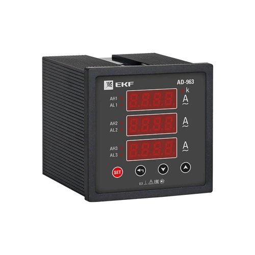 Трехфазный цифровой амперметр на панель EKF PROxima ad-963 Трехфазный цифровой амперметр на панель EKF PROxima ad-963