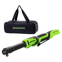Гайковерт-трещотка аккумуляторный GreenWorks GD24RWX удлиненная, 24В, б/щет, 0-250 об/мин, 1/2DR, 80Нм, 170 мм, без АКБ и ЗУ, сумка 3804207