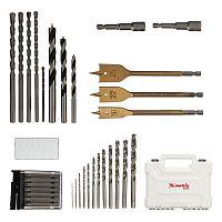 Набор сверл комбинированный, сверла по металлу 1-6.5 мм, бетону 4-8 мм, дереву 4-10 мм, перовые 16,22,25 мм, биты 20 шт, адаптер, головки 2 шт, зенковка, 50 предметов Pro Matrix
