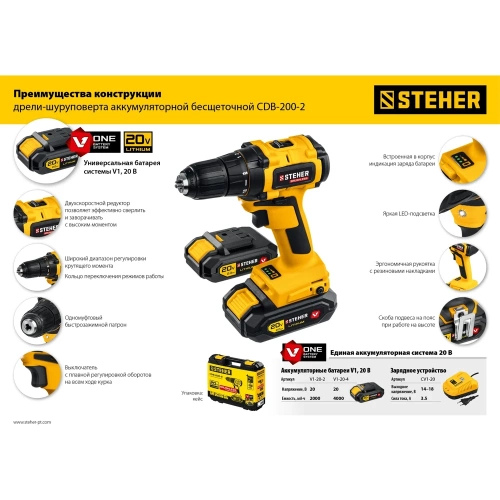 Бесщеточная дрель-шуруповерт STEHER CDB-200-2 фото 11 Бесщеточная дрель-шуруповерт STEHER CDB-200-2 фото 11