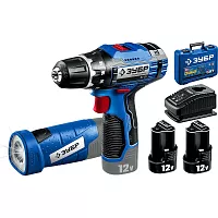 Дрель-шуруповерт ЗУБР Профессионал 12В + LED-фонарь, 2 АКБ 2Ач DL-121-22F