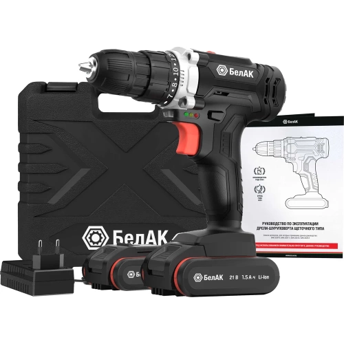 Дрель-шуруповерт БелАК щеточная, 21V 40Hm, в кейсе, 2 АКБ БАК.53311 Дрель-шуруповерт БелАК щеточная, 21V 40Hm, в кейсе, 2 АКБ БАК.53311