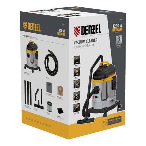 Пылесос строительный SVC15, 1200 Вт, бак 15 л, шланг 2 м Denzel фото 21