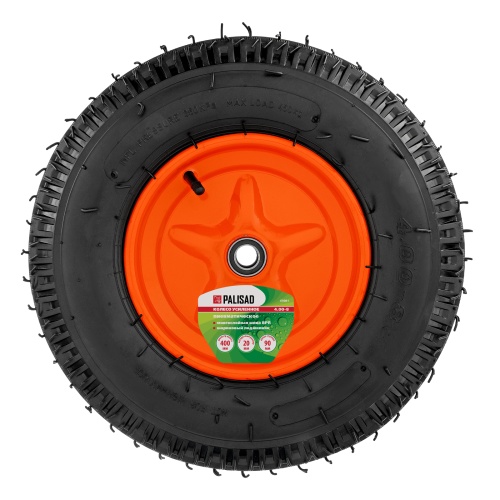 Колесо пневматическое усиленное, шина 8PR, 4.00-8 D400 мм, внутренний диаметр подшипника 20 мм, длина оси 90 мм Palisad фото 4