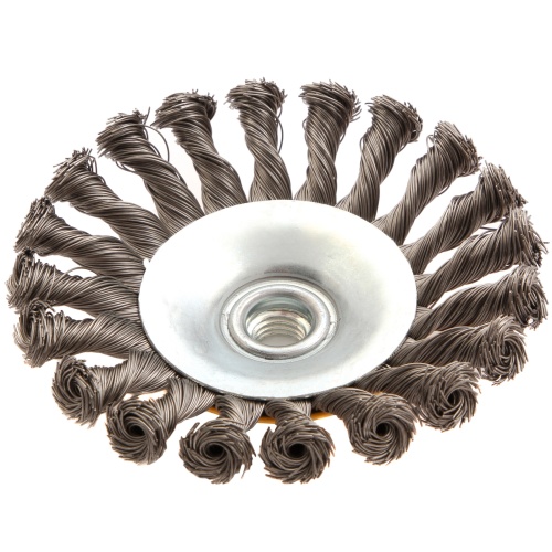 Щетка для УШМ, 125 мм, "Тарелка", крученая нержавеющая проволока 0.5 мм, М14 Denzel фото 2 Щетка для УШМ, 125 мм, "Тарелка", крученая нержавеющая проволока 0.5 мм, М14 Denzel фото 2