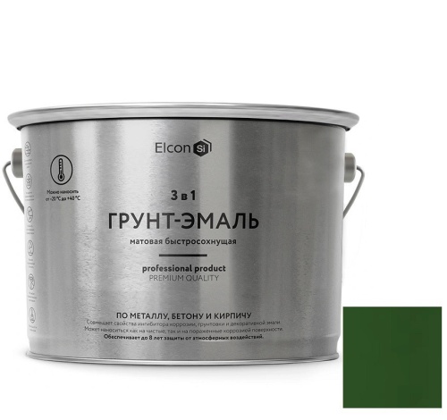 Грунт-эмаль по ржавчине Elcon 3 в 1 матовая Ral 6002 зеленая 2 кг