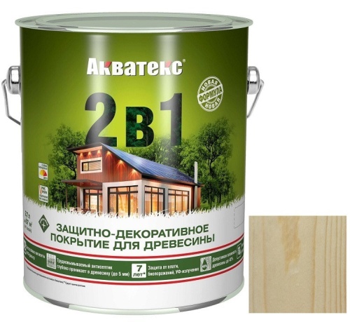 Покрытие алкидное защитно-декоративное для древесины Акватекс 2 в 1 полуматовое бесцветное 18 л