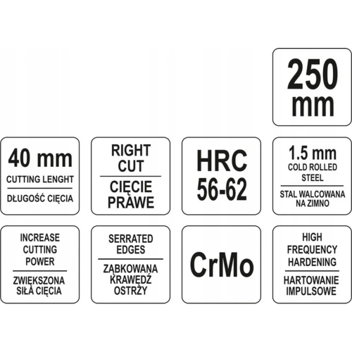 Ножницы по металлу YATO правые 250мм YT-1961 фото 4 Ножницы по металлу YATO правые 250мм YT-1961 фото 4