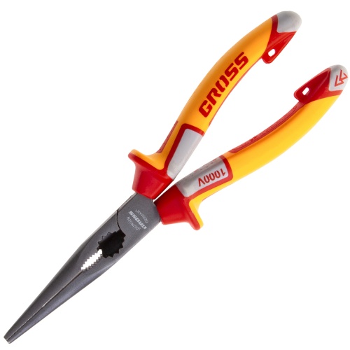 Длинногубцы прямые, диэлектрические рукоятки до 1000 В, трехкомпонентные рукоятки, 205 мм Gross фото 2