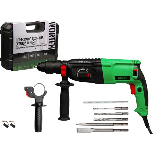 Перфоратор WORTEN SDS-plus сетевой в кейсе с набором 5 буров и зажимным патроном 850Вт КА-90000713