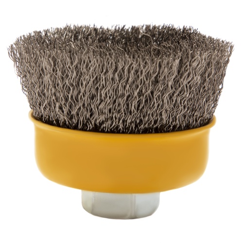 Щетка для УШМ, 75 мм, "Чашка", витая нержавеющая проволока 0.3 мм, М14 Denzel фото 8