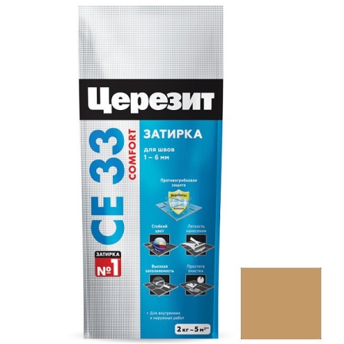 Затирка цементная для узких швов Ceresit СЕ33 Comfort Карамель 2 кг Затирка цементная для узких швов Ceresit СЕ33 Comfort Карамель 2 кг