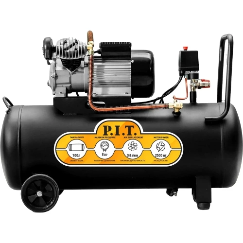 Компрессор электрический масляный P.I.T. (2,5кВт, 3,4лс, 370 л/мин, 100л, 2 цил, 2 вых, евро) PAC100-C1 фото 3 Компрессор электрический масляный P.I.T. (2,5кВт, 3,4лс, 370 л/мин, 100л, 2 цил, 2 вых, евро) PAC100-C1 фото 3