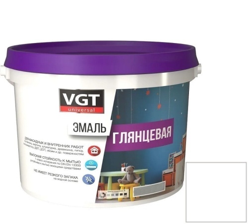 Эмаль универсальная VGT глянцевая Ral 9010 молочная 10 кг