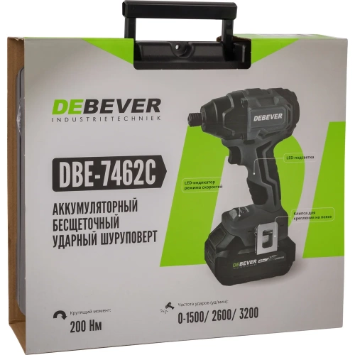 Шуруповерт аккумуляторный DeBever ударный, шестигранник, 3 скорости, 200Nm, 20B, (без АКБ и з/у) DBE-7462C фото 11 Шуруповерт аккумуляторный DeBever ударный, шестигранник, 3 скорости, 200Nm, 20B, (без АКБ и з/у) DBE-7462C фото 11