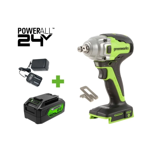 Гайковерт ударный GreenWorks GD24IW400, 24V, б/щет, 0-2800об/мин, 4000уд/мин, 1/2'', 400Нм, 1x4Ач, ЗУ, коробка 3802907VUB фото 3 Гайковерт ударный GreenWorks GD24IW400, 24V, б/щет, 0-2800об/мин, 4000уд/мин, 1/2'', 400Нм, 1x4Ач, ЗУ, коробка 3802907VUB фото 3