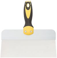 Шпатель фасадный нержавеющий профи, прорезиненная ручка с метал.бойком 250 мм