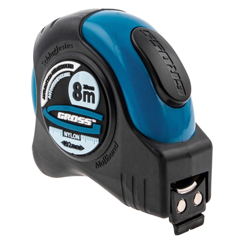 Рулетка "Schlagfest",8 м x 25 мм,магнитный обрезиненный зацеп,двусторонняя шкала,Нейлоновое покрытие,автоматическая фиксация Gross фото 2