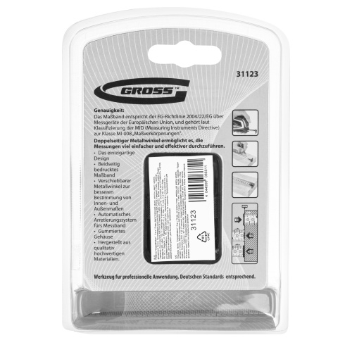 Рулетка "Doppelhaken",5 м x 19 мм,двухсторонний зацеп,Нейлон,двусторонняя шкала,автоматическая фиксация Gross фото 7