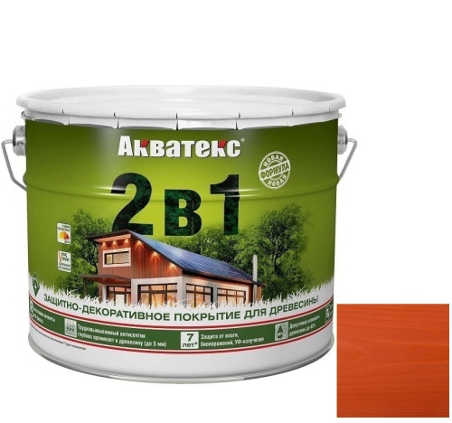 Покрытие алкидное защитно-декоративное для древесины Акватекс 2 в 1 полуматовое Рябина 9 л