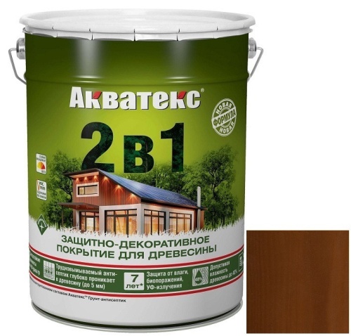 Покрытие алкидное защитно-декоративное для древесины Акватекс 2 в 1 полуматовое Орех 20 л