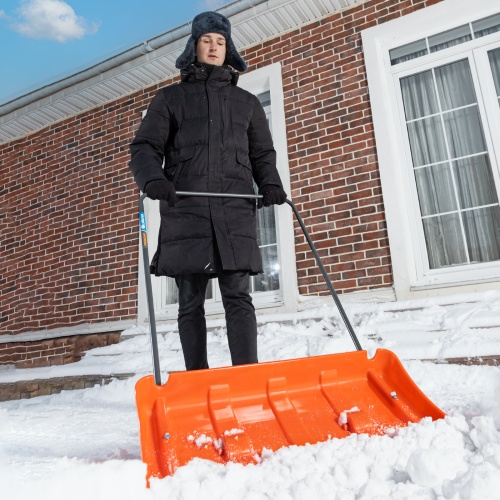 Движок для уборки снега пластиковый, 795х435х1280 мм, стальная рукоятка, усиленный Сибртех фото 8