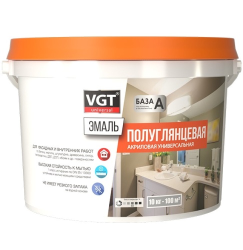 Эмаль универсальная VGT База А полуглянцевая супербелая 10 кг