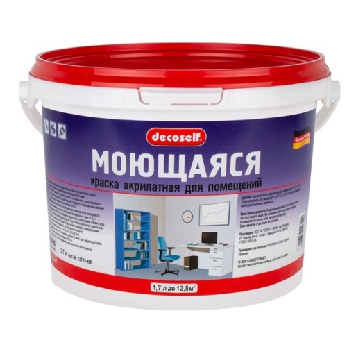 Краска моющаяся Pufas Decoself КМ морозостойкая белая 1,71 л/2,7 кг