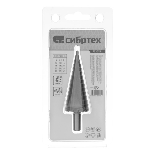 Сверло ступенчатое по металлу, 4-6-8-10-12-14-16-18-20-22-24-26-28-30-32 мм, 4241 Сибртех фото 6 Сверло ступенчатое по металлу, 4-6-8-10-12-14-16-18-20-22-24-26-28-30-32 мм, 4241 Сибртех фото 6