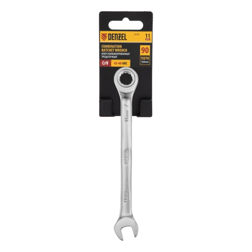 Ключ комбинированный трещоточный, 11 мм, CrV, матовый хром Denzel фото 5