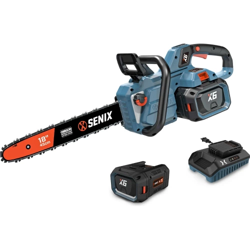 Пила цепная аккумуляторная SENIX X6 60V, 45 см, АКБ 4 Ач, ЗУ 3А CSX6-M1-EU фото 3