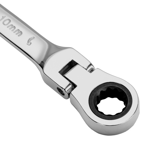 Ключ комбинированный трещоточный, 10 мм, CrV, шарнирный, зеркальный хром Matrix Professional фото 5