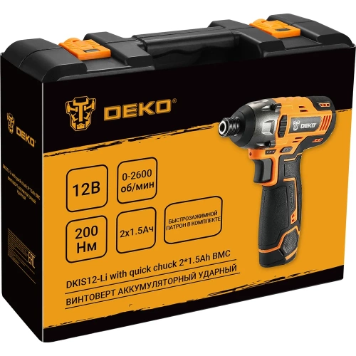 Аккумуляторный ударный винтоверт DEKO DKIS12-Li, с быстрозажимным патроном, 12В, 2*1.5Ач, в кейсе 063-4390 фото 6 Аккумуляторный ударный винтоверт DEKO DKIS12-Li, с быстрозажимным патроном, 12В, 2*1.5Ач, в кейсе 063-4390 фото 6